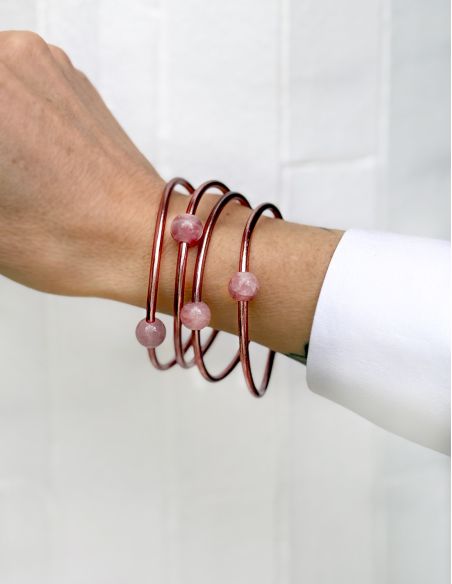 Thin ROSE GOLD Bangle with ROSE QUARTZ