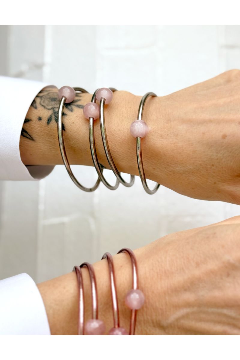 Thin DARK SILVER Bangle with ROSE QUARTZ