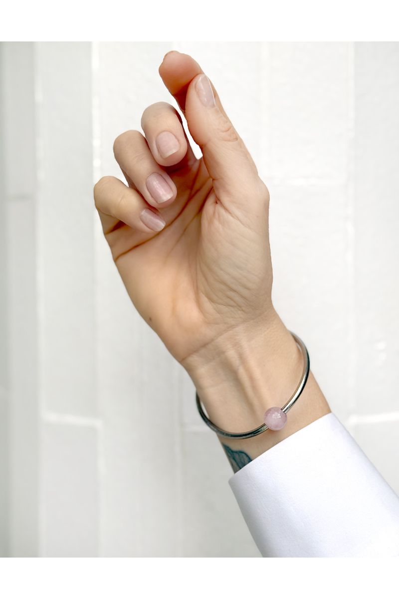 Thin DARK SILVER Bangle with ROSE QUARTZ