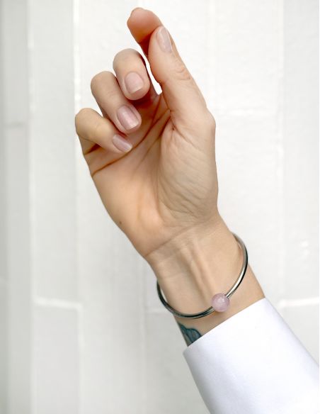 Thin DARK SILVER Bangle with ROSE QUARTZ