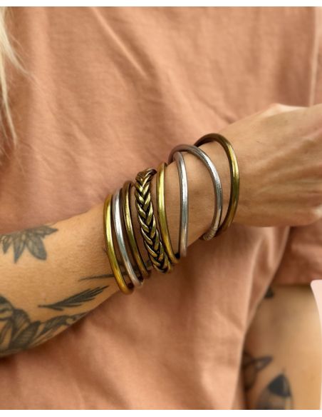 Jonc Bouddhiste ARGENTÉ FONCÉ avec mantra DORÉ