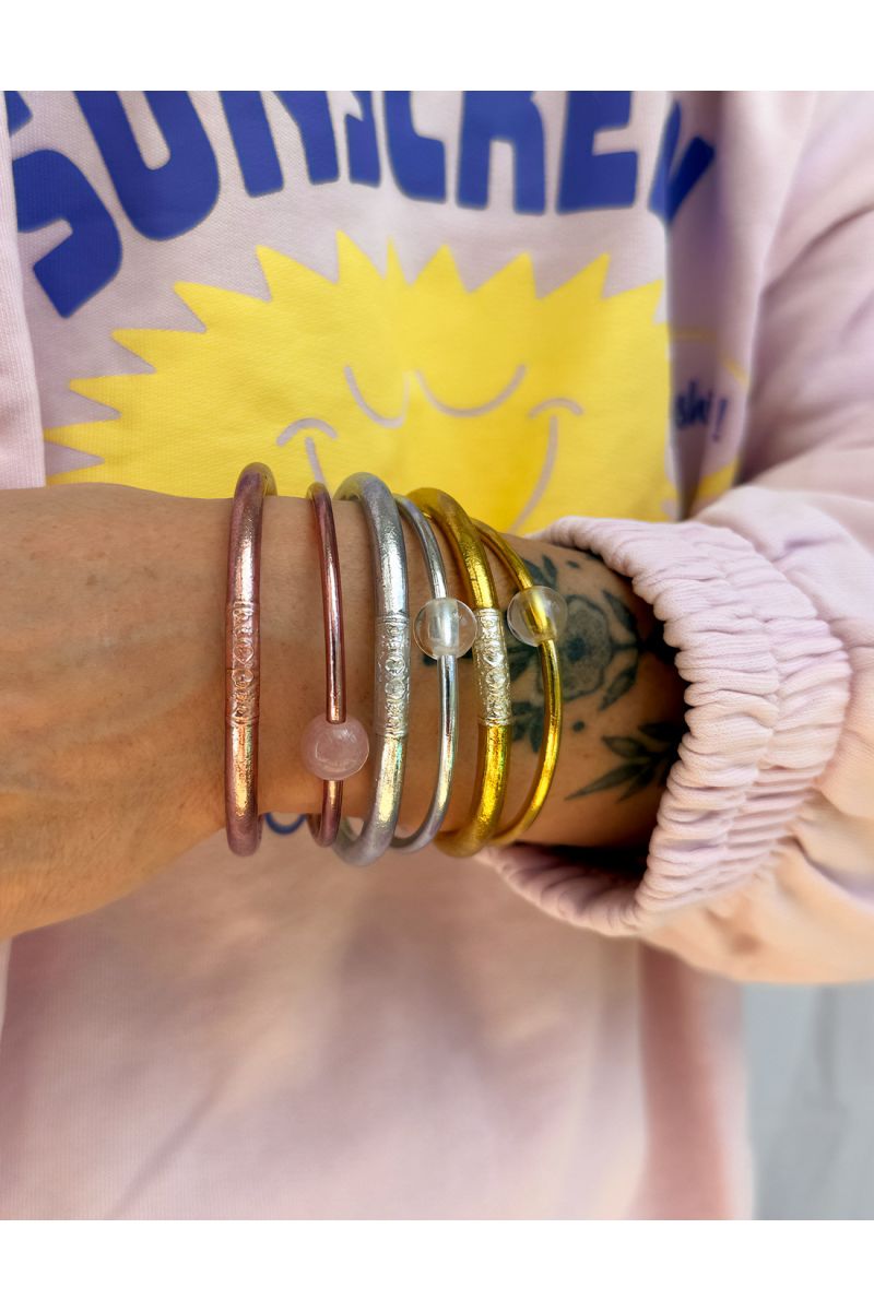 Thin GOLD Bangle with ROSE QUARTZ