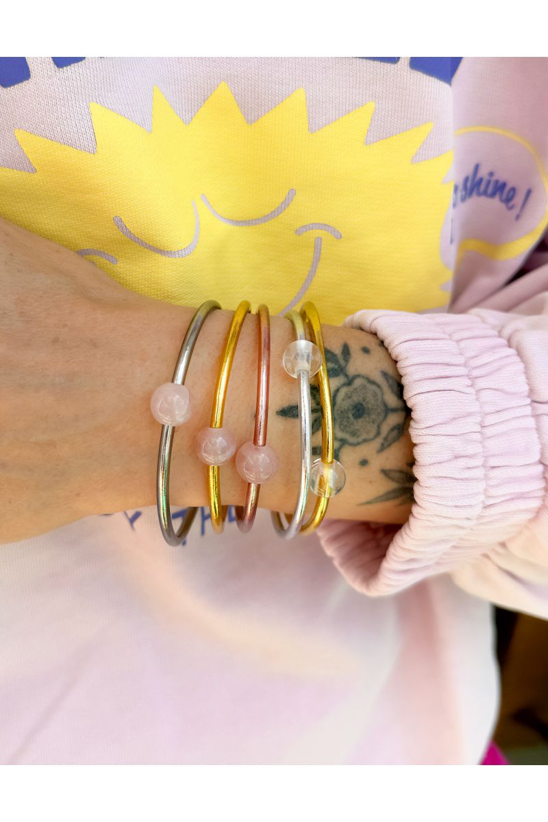Thin DARK SILVER Bangle with ROSE QUARTZ