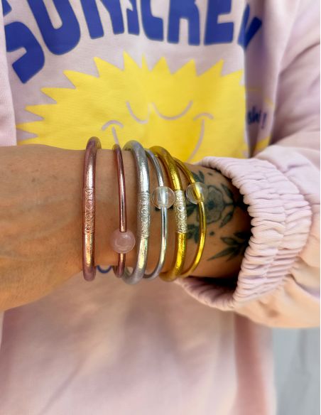 Thin LIGHT GOLD Bangle with WHITE QUARTZ