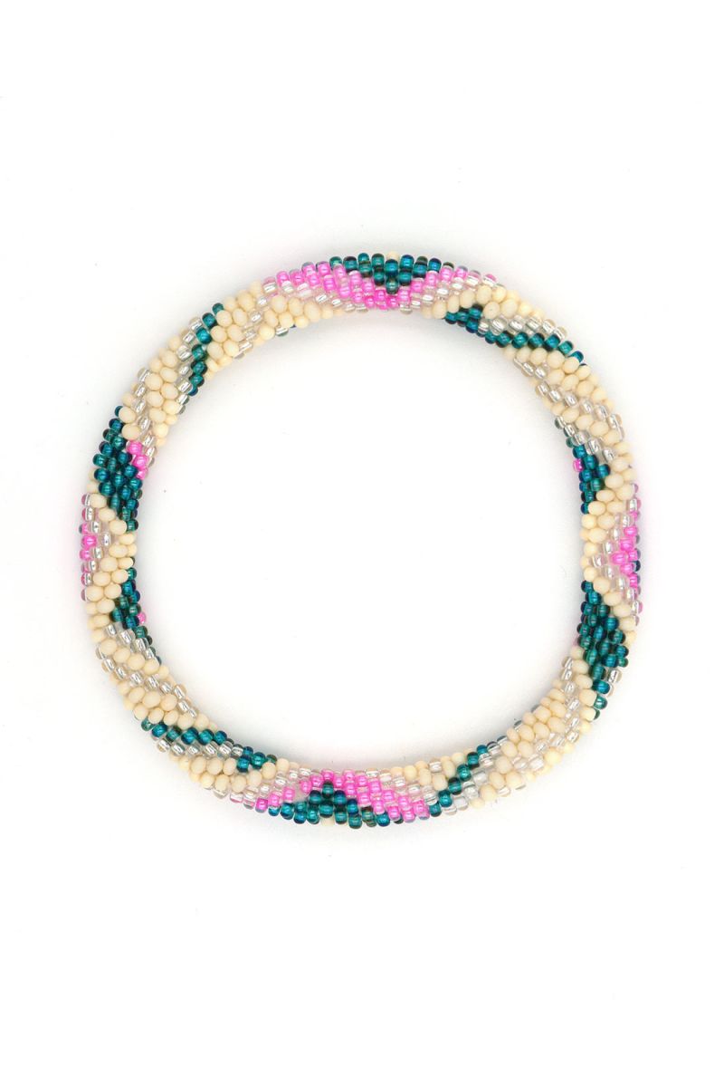 Bracelet Népalais F79 Crème Rose Aqua