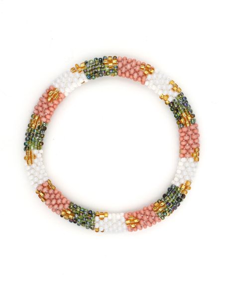 Bracelet Népalais F39 Blanc Corail Or 