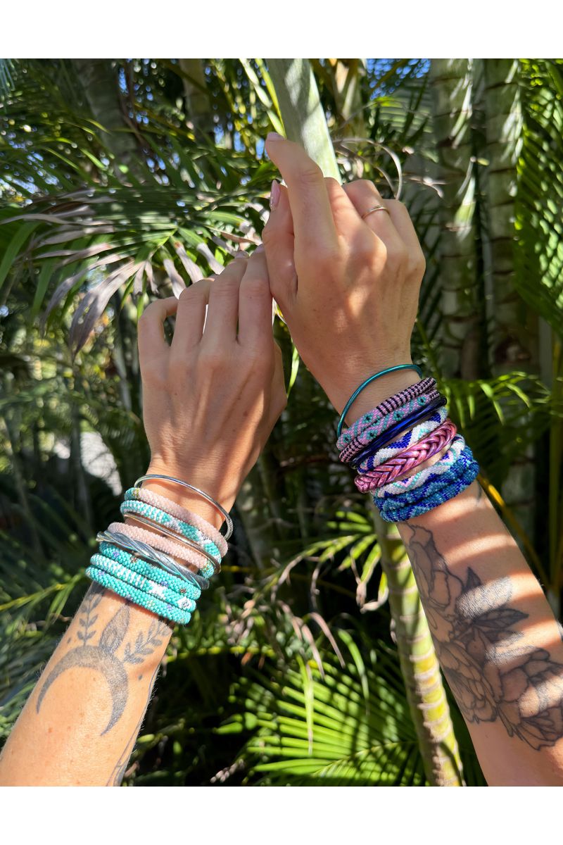 Bracelet Népalais F79 Crème Rose Aqua