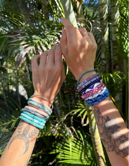 Bracelet Népalais F79 Crème Rose Aqua