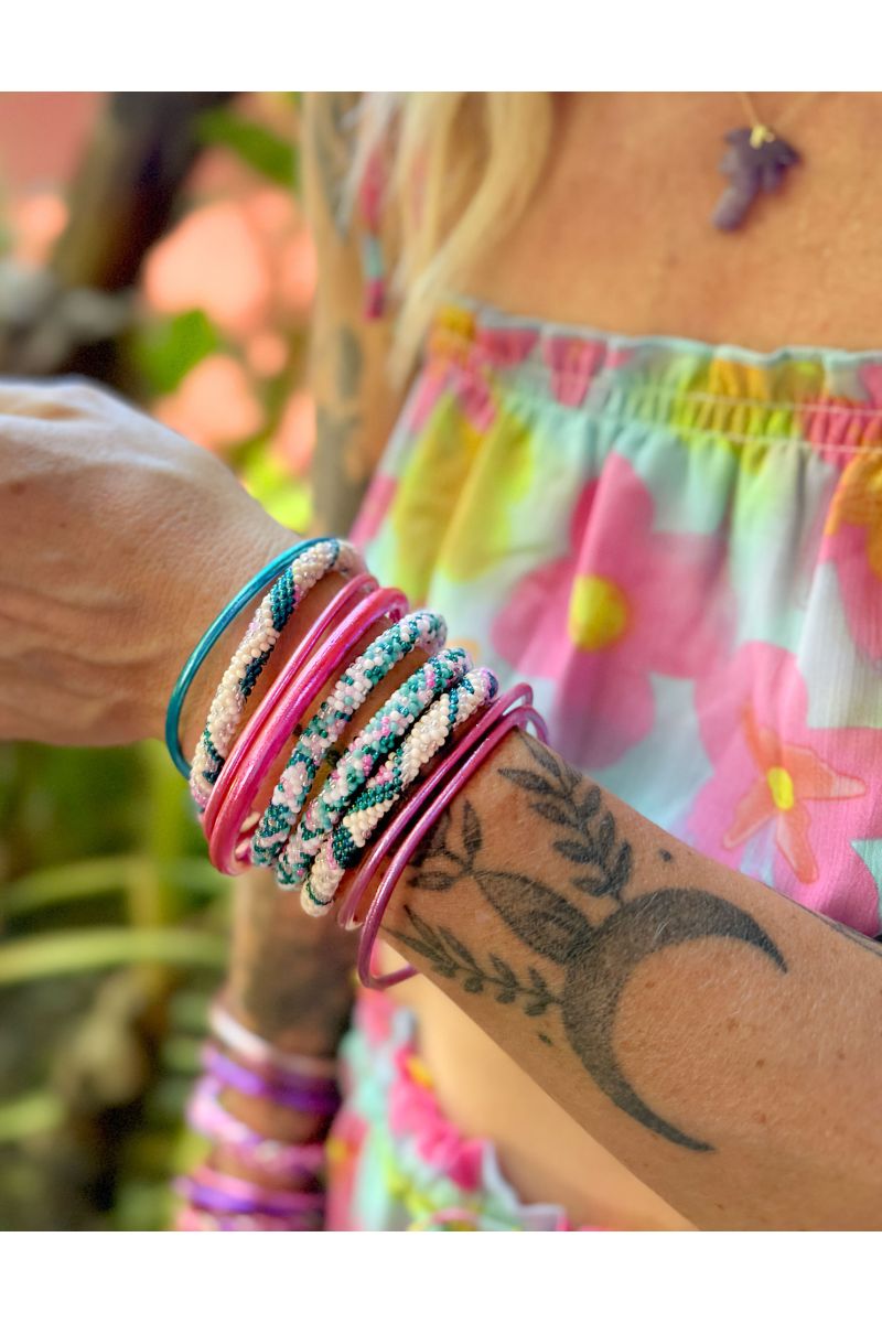 Bracelet Népalais F79 Crème Rose Aqua