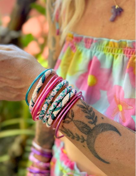 Bracelet Népalais F79 Crème Rose Aqua