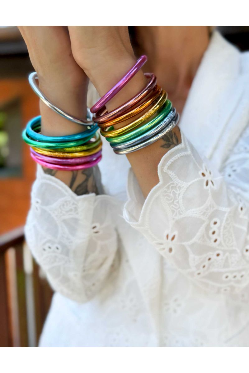 Set of 7 Buddhist mantra bangles RAINBOW PASTEL 2