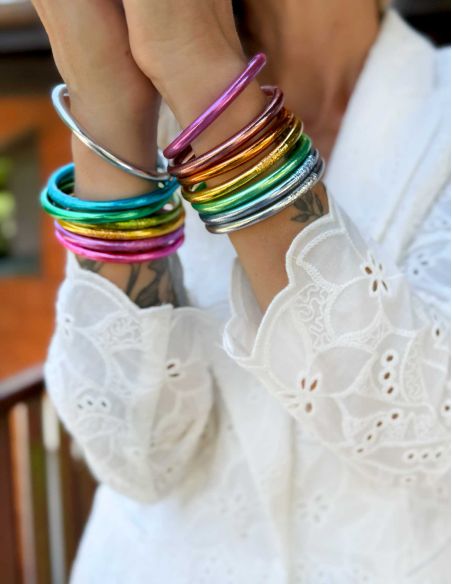 Set of 7 Buddhist mantra bangles RAINBOW PASTEL 2