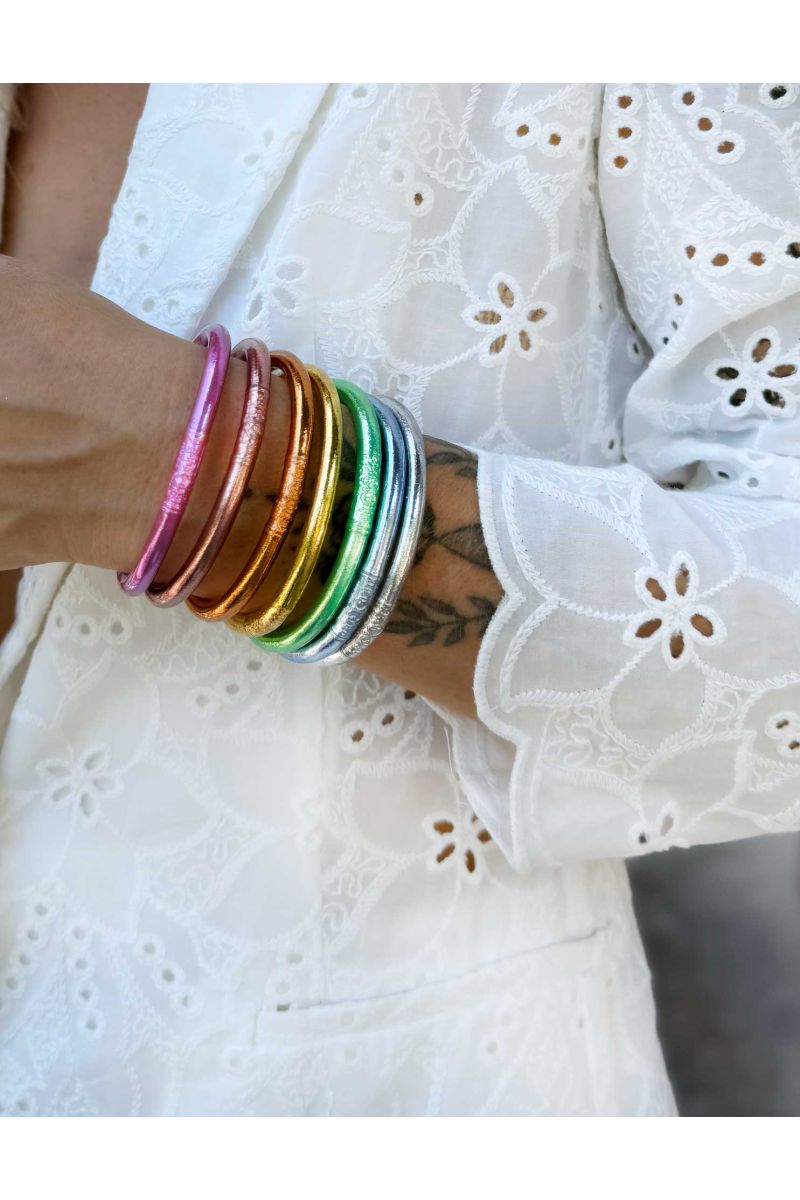 Set of 7 Buddhist mantra bangles RAINBOW PASTEL 2