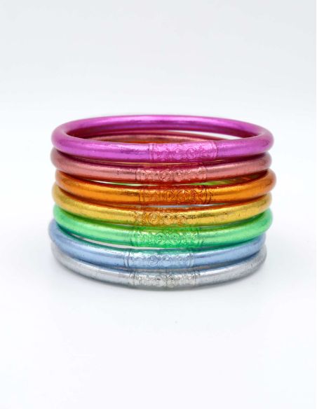 Set of 7 Buddhist mantra bangles RAINBOW PASTEL 2