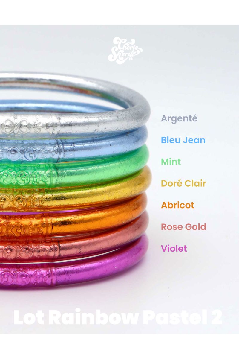Set of 7 Buddhist mantra bangles RAINBOW PASTEL 2
