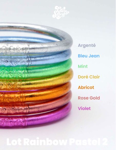 Set of 7 Buddhist mantra bangles RAINBOW PASTEL 2