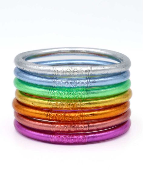 Set of 7 Buddhist mantra bangles RAINBOW PASTEL 2