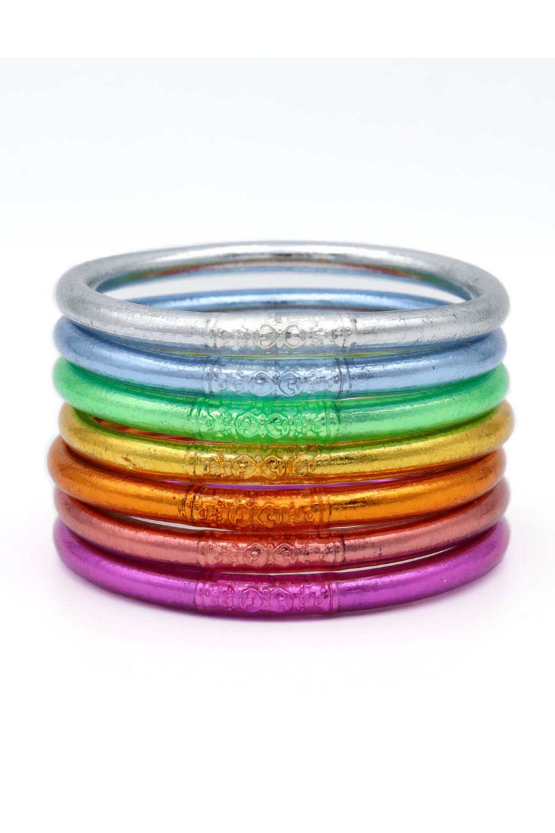 Set of 7 Buddhist mantra bangles RAINBOW PASTEL 2