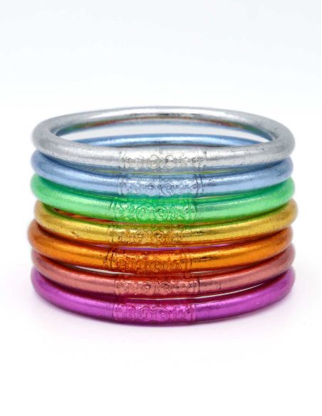 Set of 7 Buddhist mantra bangles RAINBOW PASTEL 2
