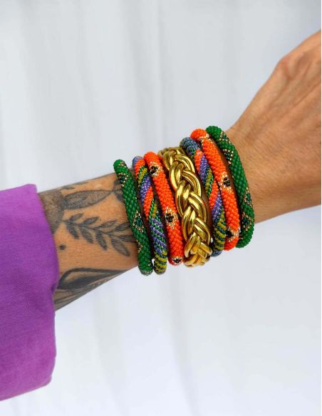 Bracelet Népalais G25 Vert Doré