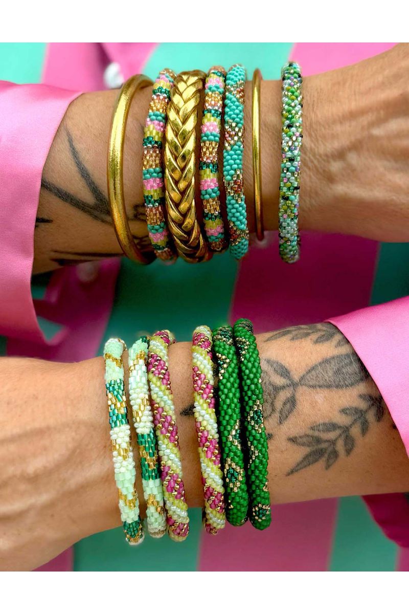 Bracelet Népalais G25 Vert Doré