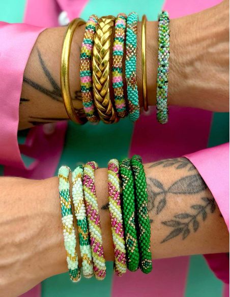 Bracelet Népalais G25 Vert Doré