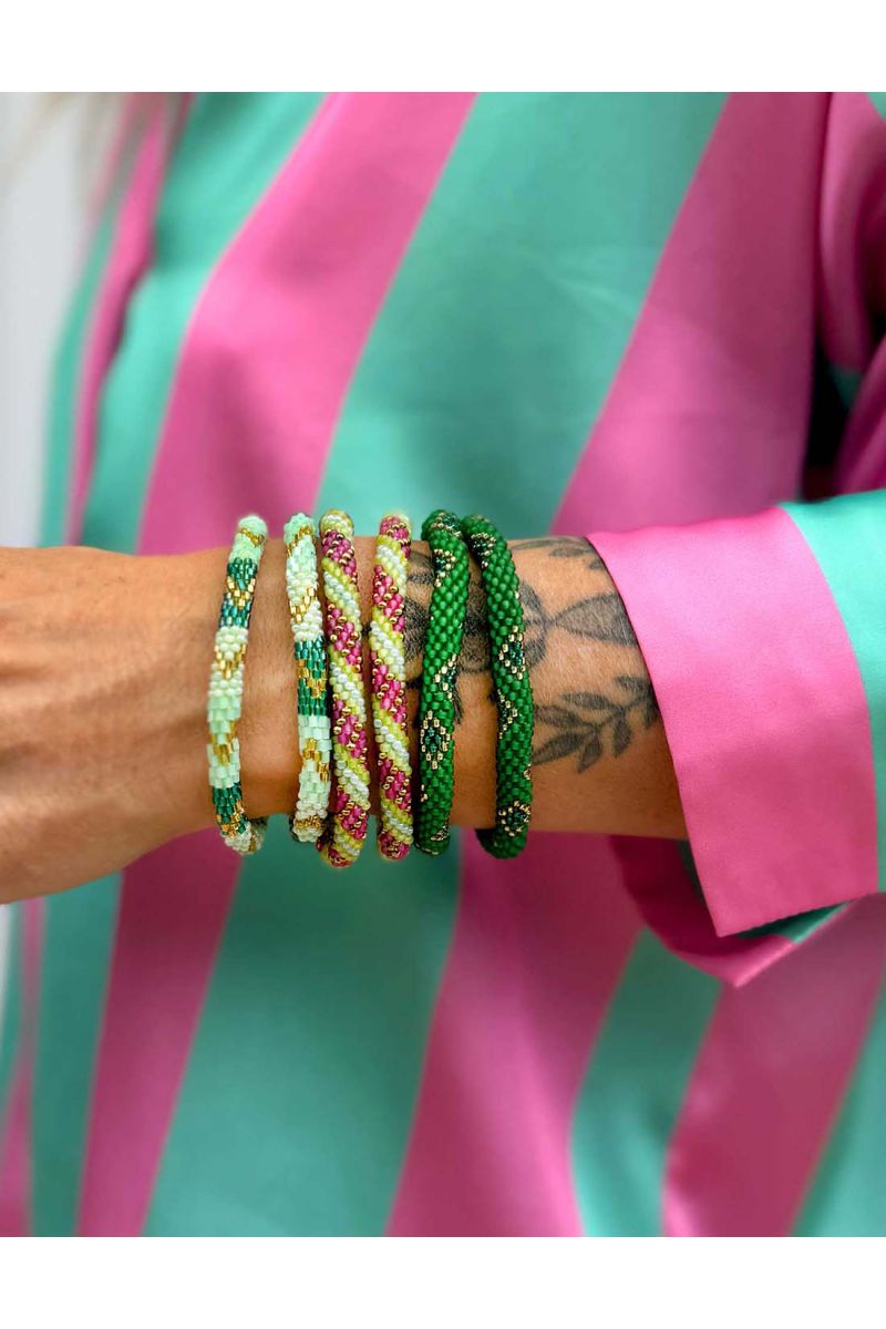 Bracelet Népalais G25 Vert Doré