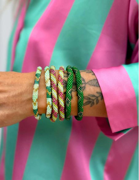 Bracelet Népalais G25 Vert Doré