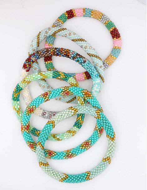 Nepalese Bracelet G35 Blue Aqua Green Gold 2